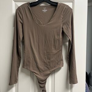 Nuuds Mocha Scoop neck Long Sleeve Bodysuit